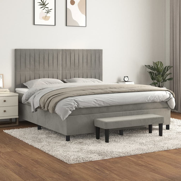 Pat box spring cu saltea, gri deschis, 160x200 cm, catifea - WALTI WALTI
