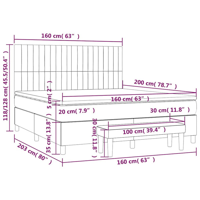 Pat box spring cu saltea, verde închis, 160x200 cm, catifea - WALTI WALTI