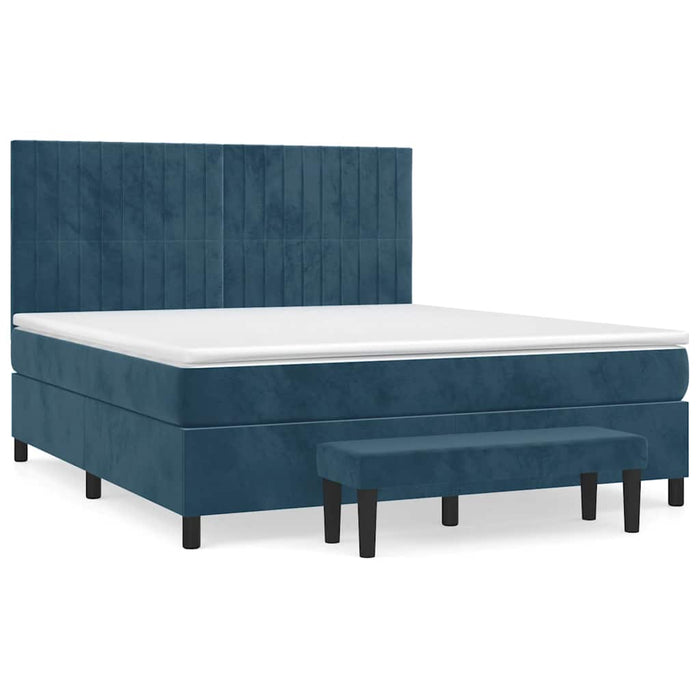 Pat box spring cu saltea, albastru închis, 160x200 cm, catifea - WALTI WALTI