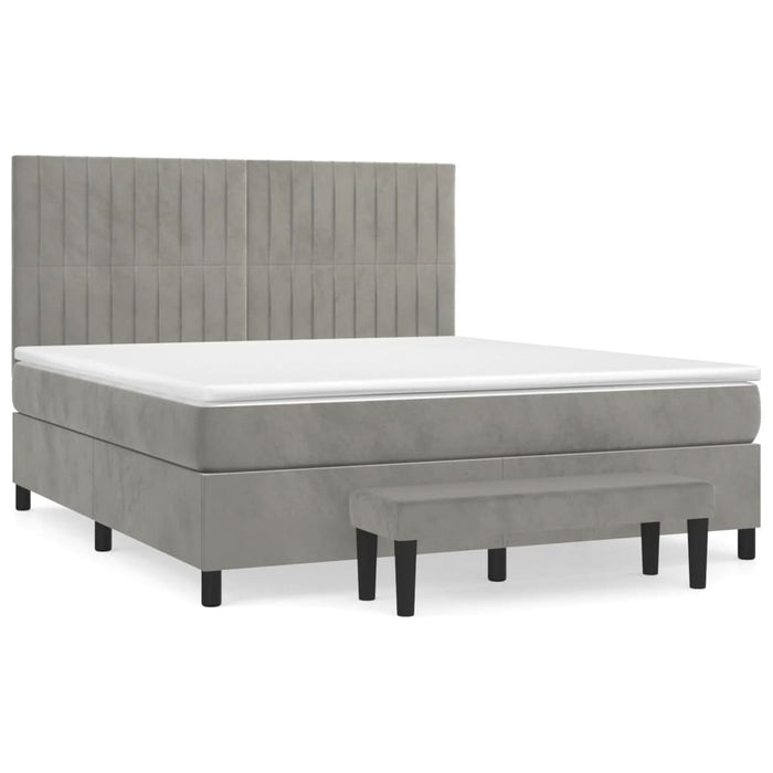 Pat box spring cu saltea, gri deschis, 180x200 cm, catifea - WALTI WALTI