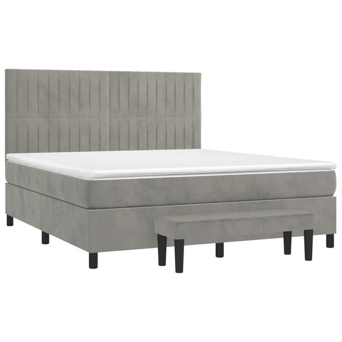 Pat box spring cu saltea, gri deschis, 180x200 cm, catifea - WALTI WALTI