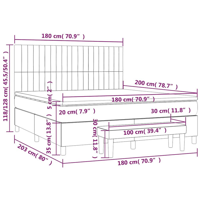 Pat box spring cu saltea, albastru închis, 180x200 cm, catifea - WALTI WALTI