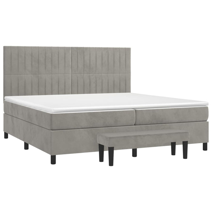Pat box spring cu saltea, gri deschis, 200x200 cm, catifea - WALTI WALTI