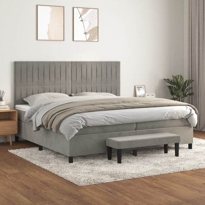 Pat box spring cu saltea, gri deschis, 200x200 cm, catifea - WALTI WALTI