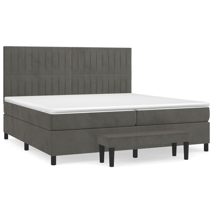 Pat box spring cu saltea, gri închis, 200x200 cm, catifea WALTI