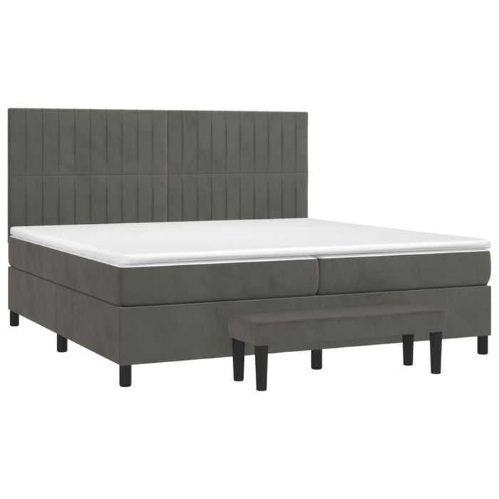 Pat box spring cu saltea, gri închis, 200x200 cm, catifea WALTI