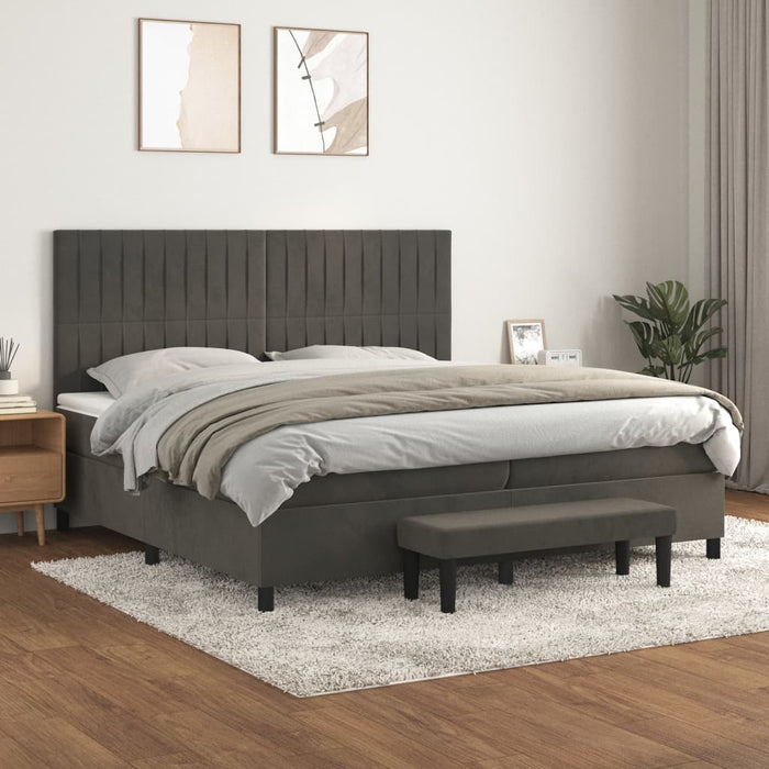 Pat box spring cu saltea, gri închis, 200x200 cm, catifea WALTI