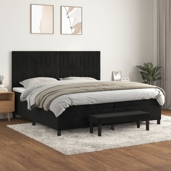 Pat box spring cu saltea, negru, 200x200 cm, catifea - WALTI WALTI