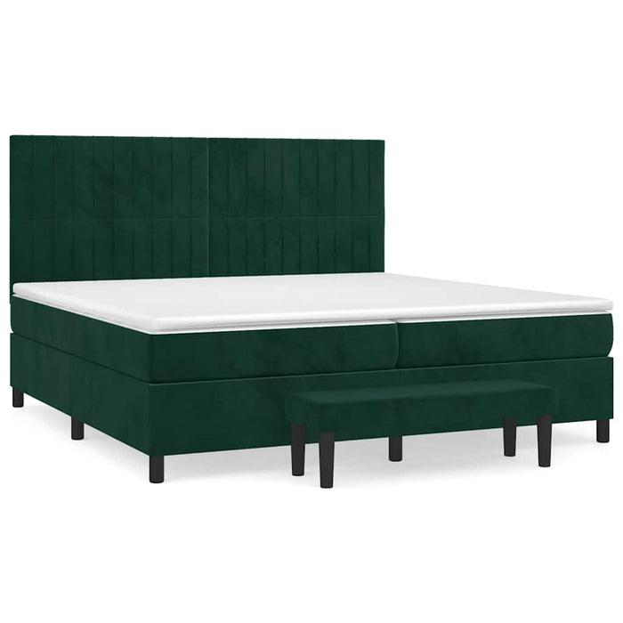 Pat box spring cu saltea, verde închis, 200x200 cm, catifea - WALTI WALTI