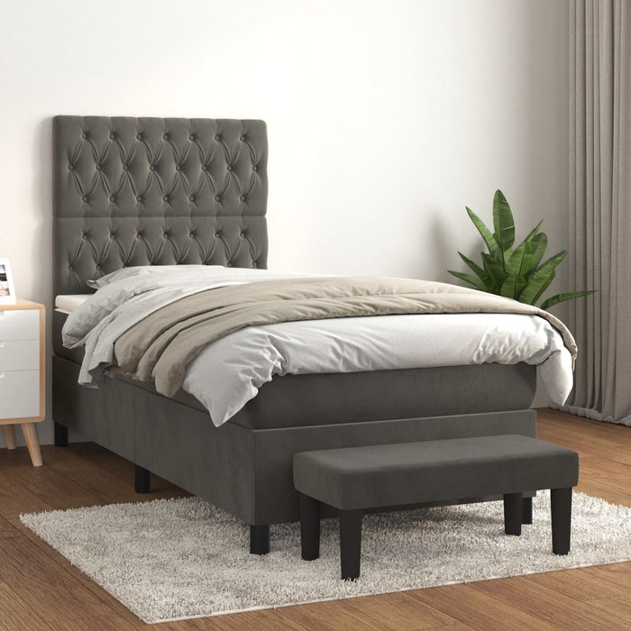 Pat box spring cu saltea, gri închis, 80x200 cm, catifea - WALTI WALTI