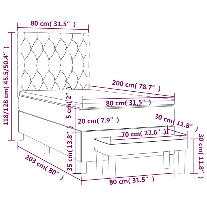 Pat box spring cu saltea, albastru închis, 80x200 cm, catifea - WALTI WALTI