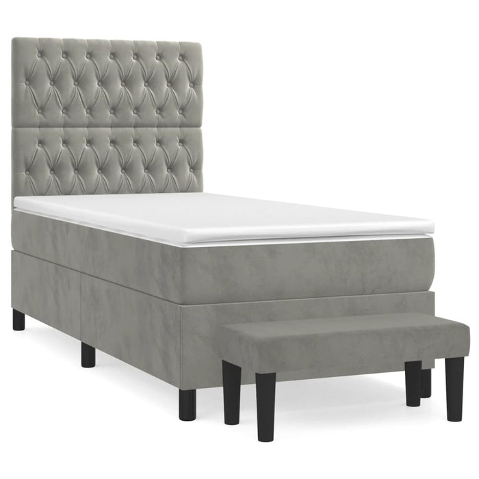 Pat box spring cu saltea, gri deschis, 90x190 cm, catifea - WALTI WALTI
