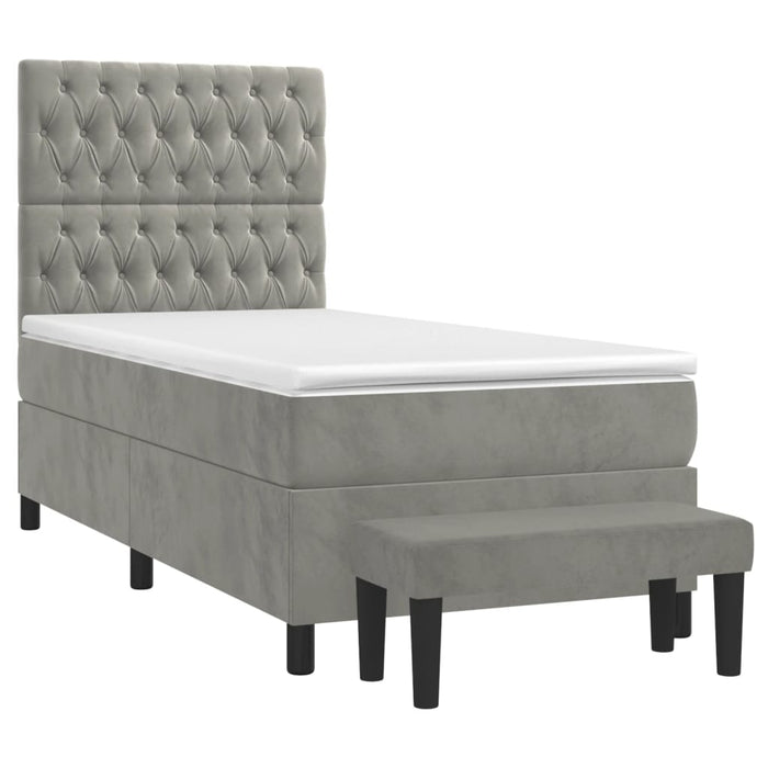 Pat box spring cu saltea, gri deschis, 90x190 cm, catifea - WALTI WALTI