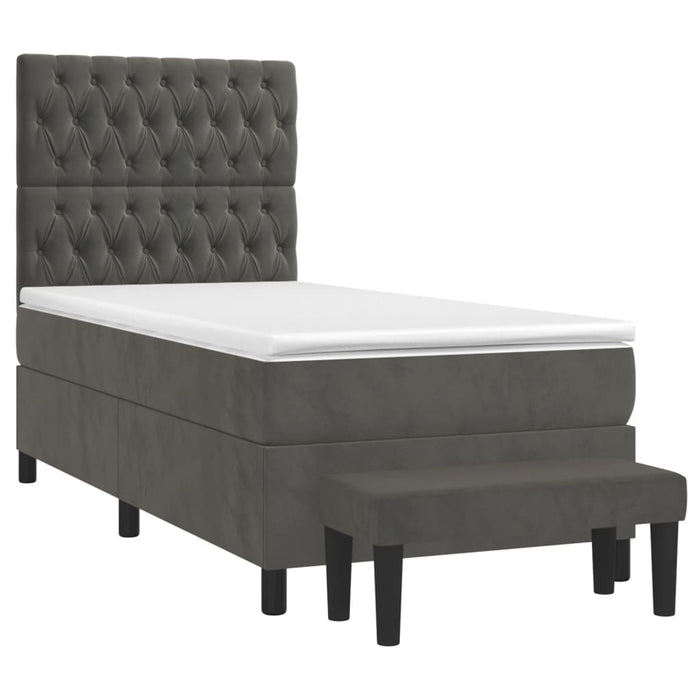 Pat box spring cu saltea, gri închis, 90x190 cm, catifea - WALTI WALTI