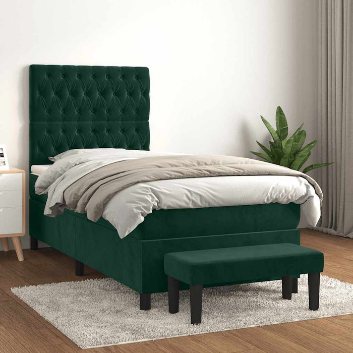Pat box spring cu saltea, verde închis, 90x190 cm, catifea - WALTI WALTI