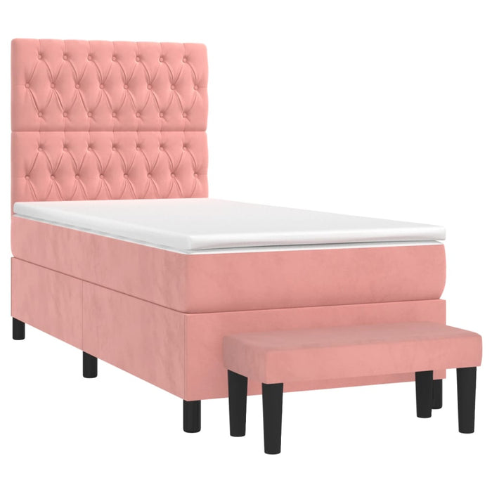 Pat box spring cu saltea, roz, 90x190 cm, catifea - WALTI WALTI