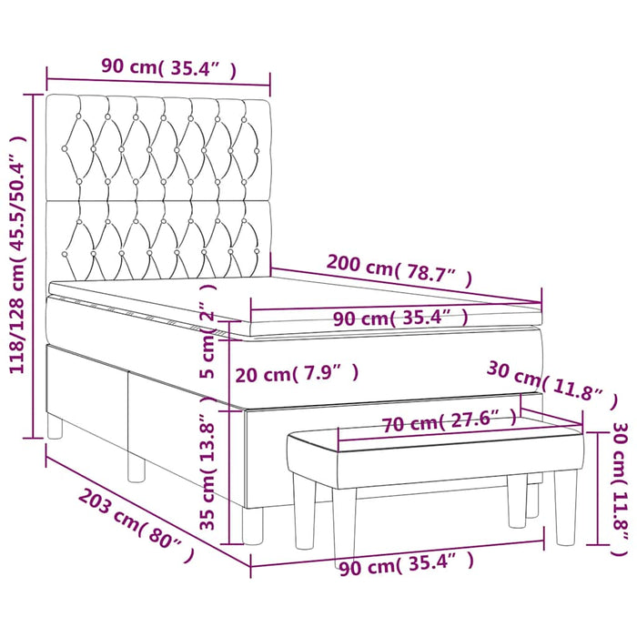 Pat box spring cu saltea, verde închis, 90x200 cm, catifea - WALTI WALTI