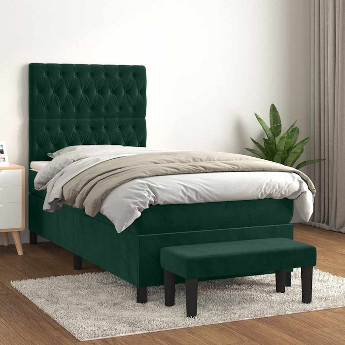 Pat box spring cu saltea, verde închis, 90x200 cm, catifea - WALTI WALTI