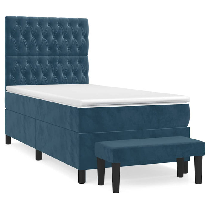 Pat box spring cu saltea, albastru închis, 90x200 cm, catifea WALTI