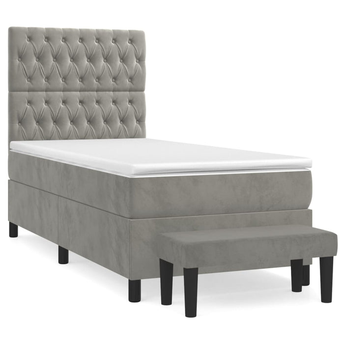 Pat box spring cu saltea, gri deschis, 100x200 cm, catifea - WALTI WALTI