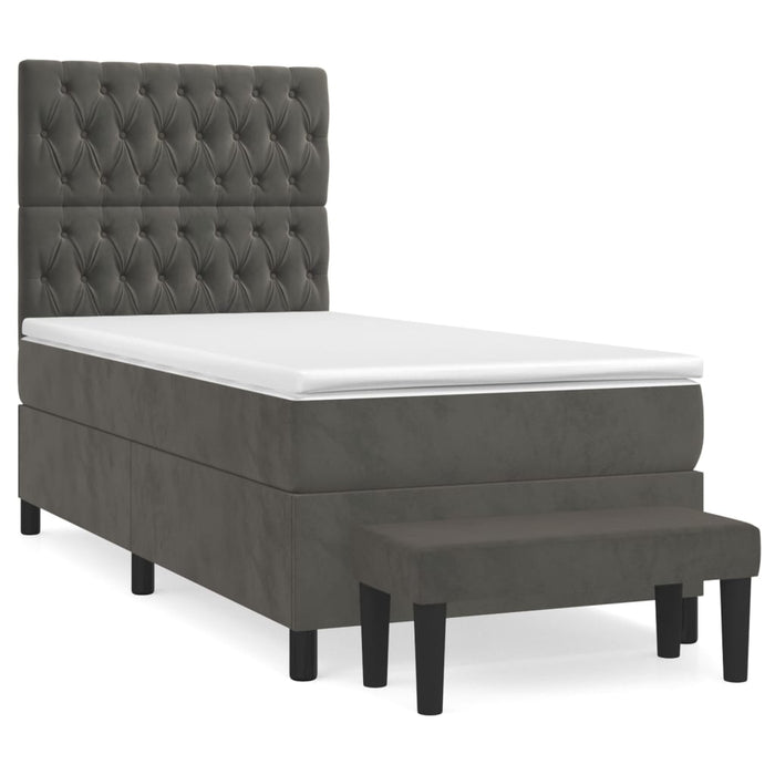 Pat box spring cu saltea, gri închis, 100x200 cm, catifea - WALTI WALTI
