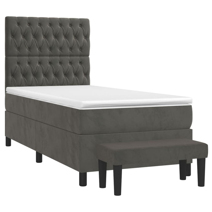 Pat box spring cu saltea, gri închis, 100x200 cm, catifea - WALTI WALTI