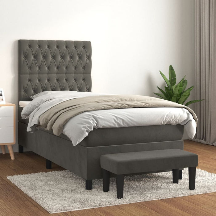 Pat box spring cu saltea, gri închis, 100x200 cm, catifea - WALTI WALTI
