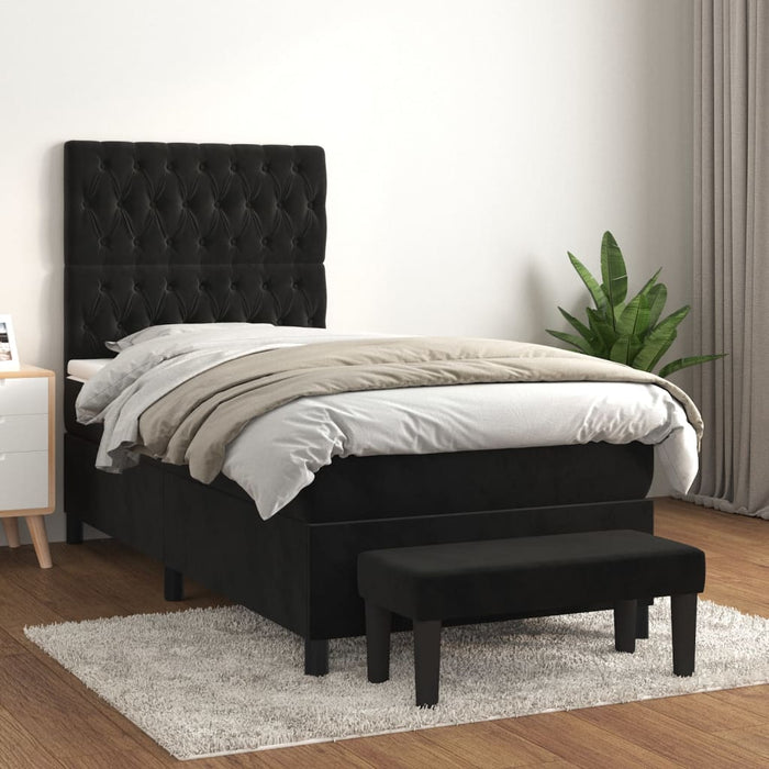 Pat box spring cu saltea, negru, 100x200 cm, catifea - WALTI WALTI