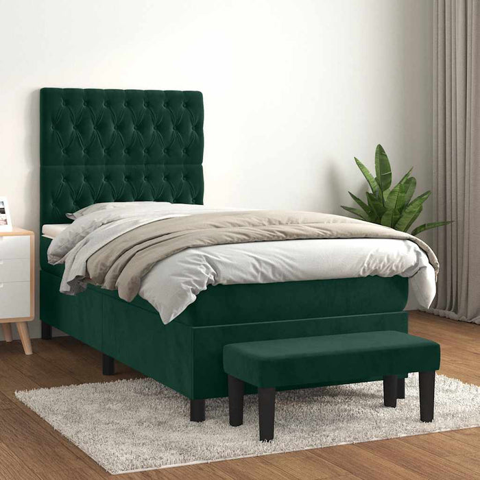 Pat box spring cu saltea, verde închis, 100x200 cm, catifea - WALTI WALTI