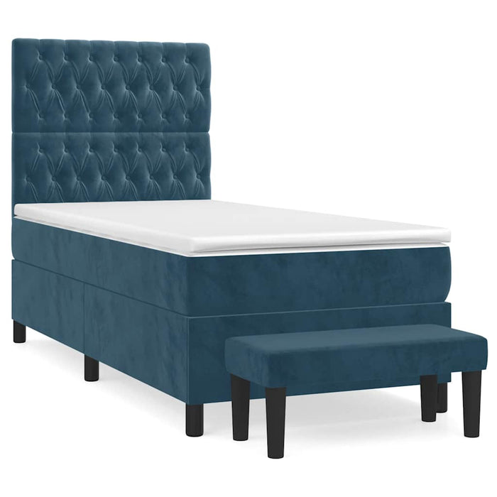Pat box spring cu saltea, albastru închis, 100x200 cm, catifea - WALTI WALTI
