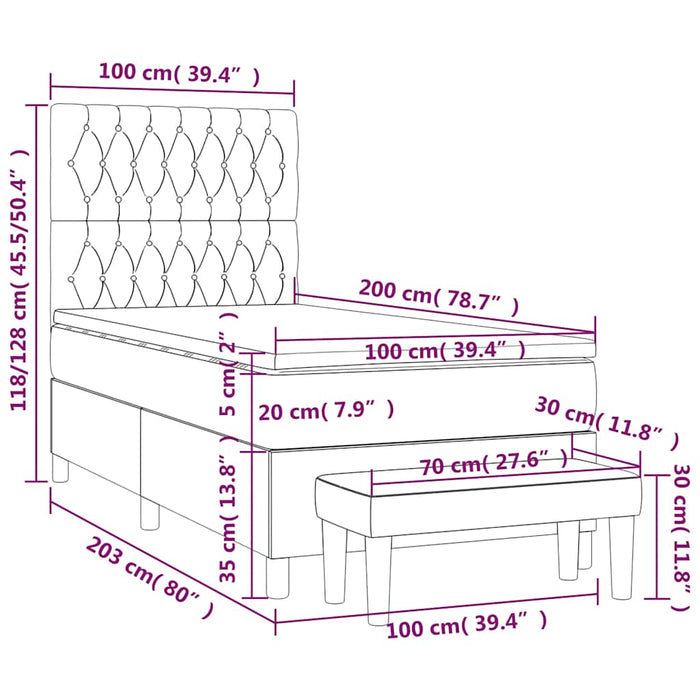 Pat box spring cu saltea, albastru închis, 100x200 cm, catifea - WALTI WALTI
