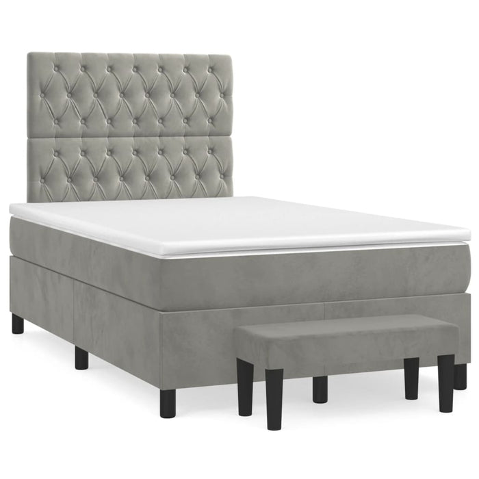 Pat continental cu saltea, gri deschis, 120x200 cm, catifea - WALTI WALTI