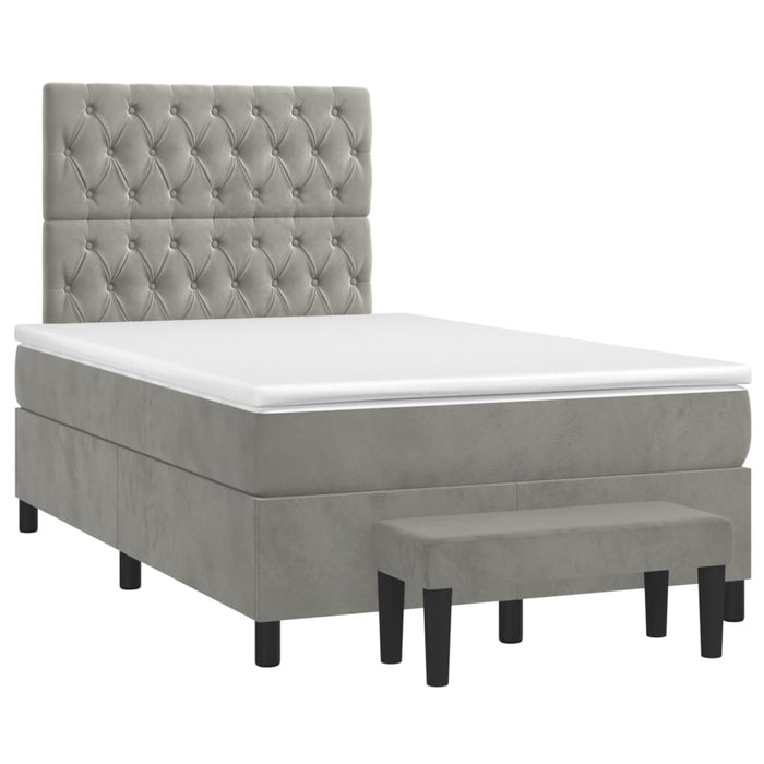 Pat continental cu saltea, gri deschis, 120x200 cm, catifea - WALTI WALTI