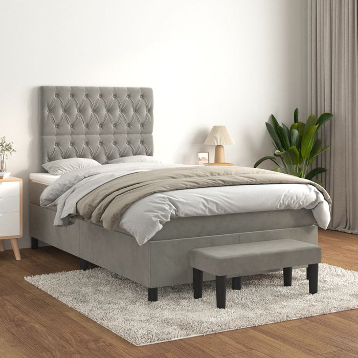 Pat continental cu saltea, gri deschis, 120x200 cm, catifea - WALTI WALTI
