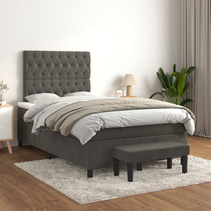 Pat box spring cu saltea, gri închis, 120x200 cm, catifea - WALTI WALTI