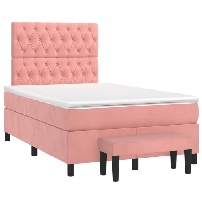 Pat box spring cu saltea, roz, 120x200 cm, catifea - WALTI WALTI