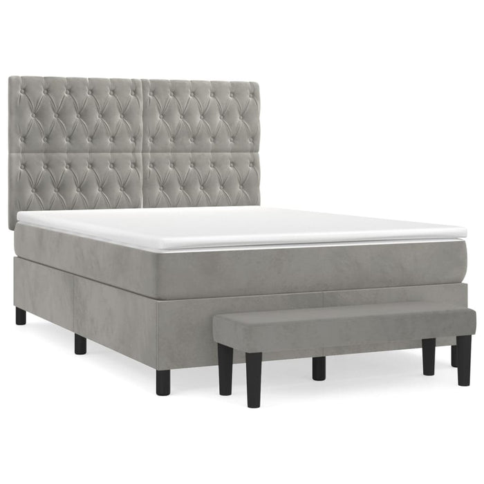 Pat box spring cu saltea, gri deschis, 140x190 cm, catifea - WALTI WALTI