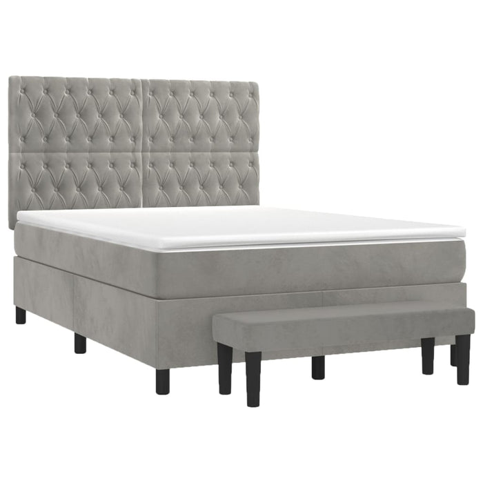 Pat box spring cu saltea, gri deschis, 140x190 cm, catifea - WALTI WALTI