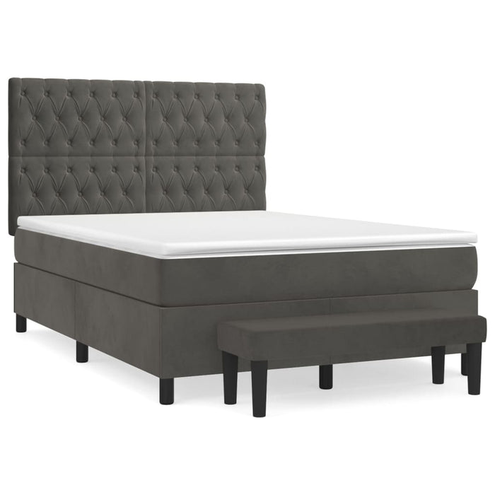 Pat box spring cu saltea, gri închis, 140x190 cm, catifea - WALTI WALTI