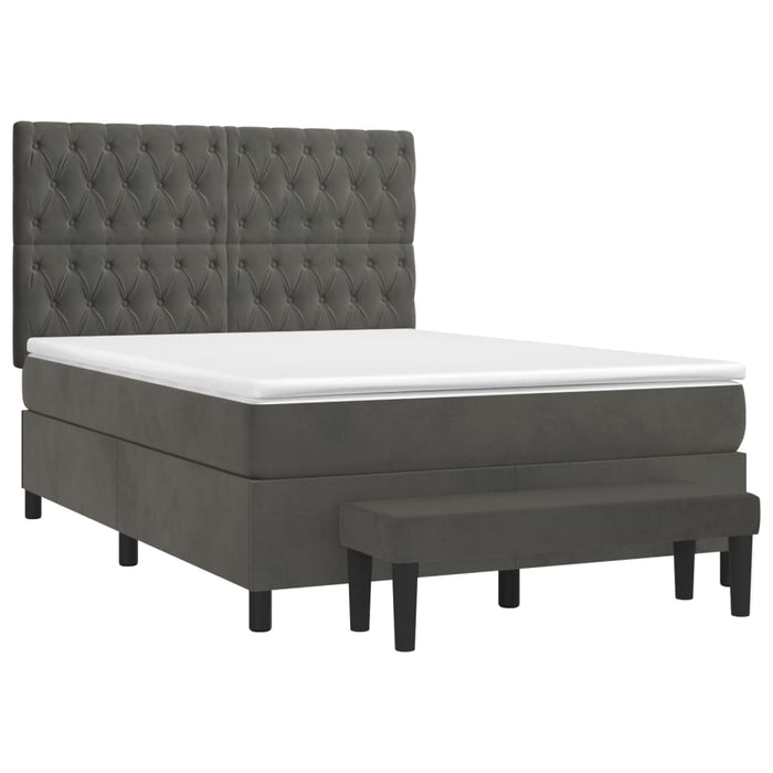 Pat box spring cu saltea, gri închis, 140x190 cm, catifea - WALTI WALTI