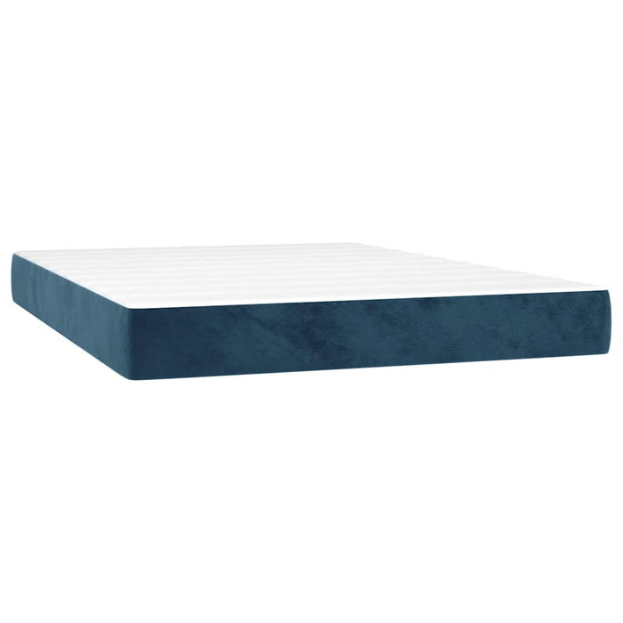Pat box spring cu saltea, albastru închis, 140x190 cm, catifea WALTI