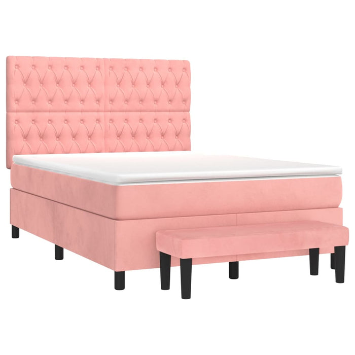 Pat box spring cu saltea, roz, 140x190 cm, catifea - WALTI WALTI