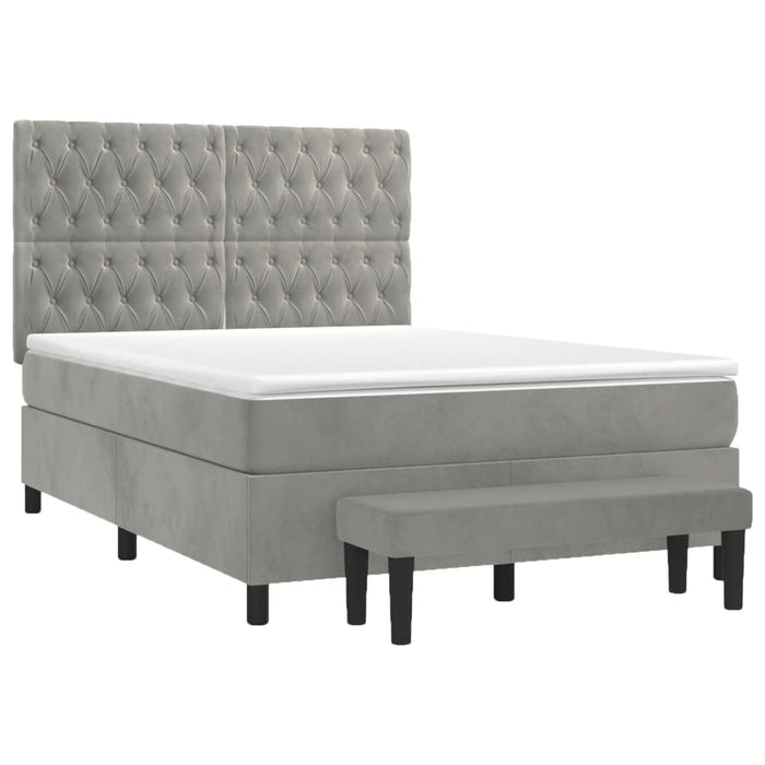 Pat box spring cu saltea, gri deschis, 140x200 cm, catifea - WALTI WALTI