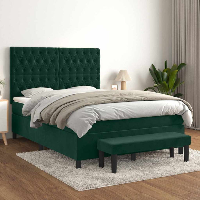 Pat box spring cu saltea, verde închis, 140x200 cm, catifea - WALTI WALTI