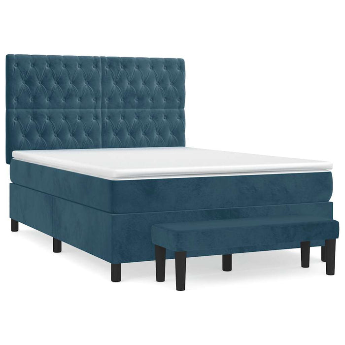 Pat box spring cu saltea, albastru închis, 140x200 cm, catifea - WALTI WALTI