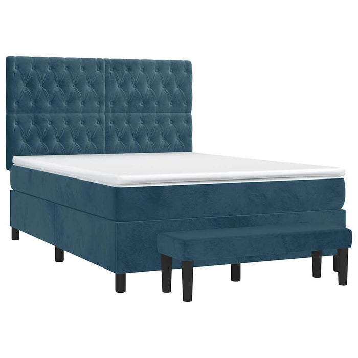 Pat box spring cu saltea, albastru închis, 140x200 cm, catifea - WALTI WALTI