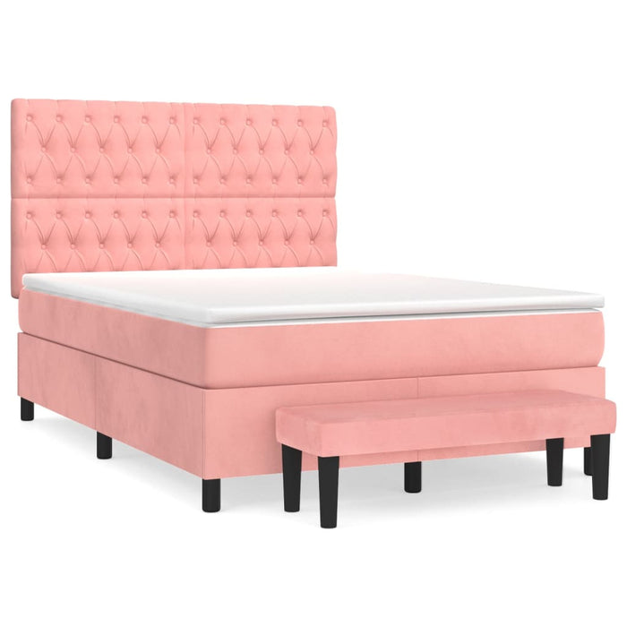 Pat box spring cu saltea, roz, 140x200 cm, catifea - WALTI WALTI
