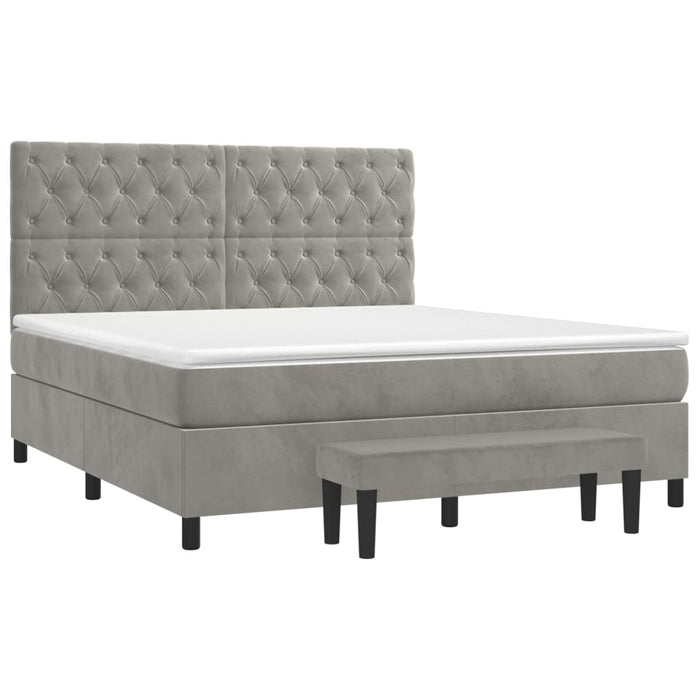 Pat box spring cu saltea, gri deschis, 160x200 cm, catifea - WALTI WALTI