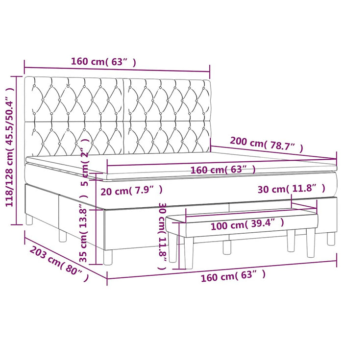 Pat box spring cu saltea, albastru închis, 160x200 cm, catifea - WALTI WALTI