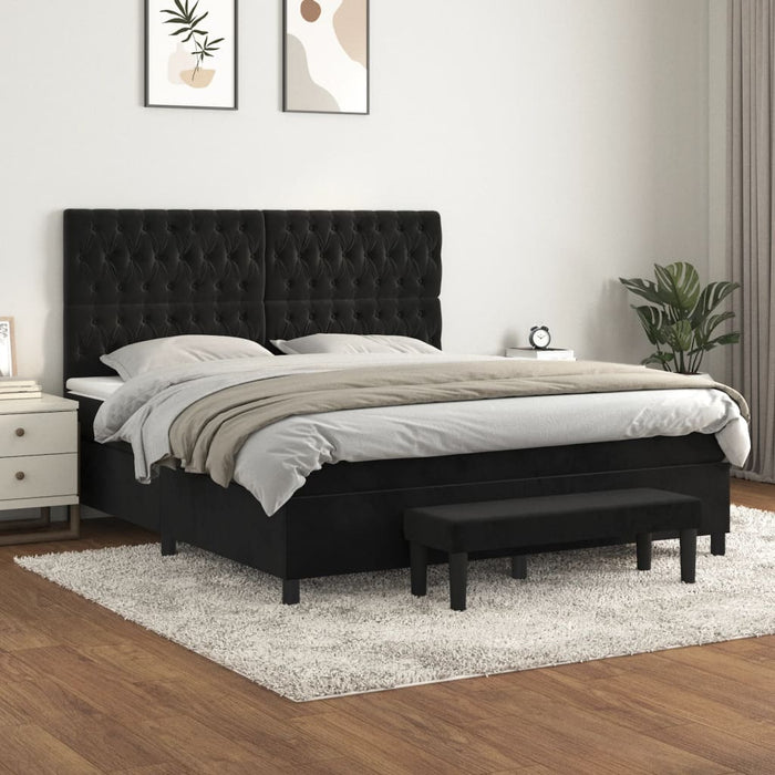 Pat box spring cu saltea, negru, 180x200 cm, catifea - WALTI WALTI